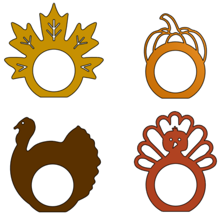 Thanksgiving Napkin Rings: Pumpkin, leaf, Turkeys
