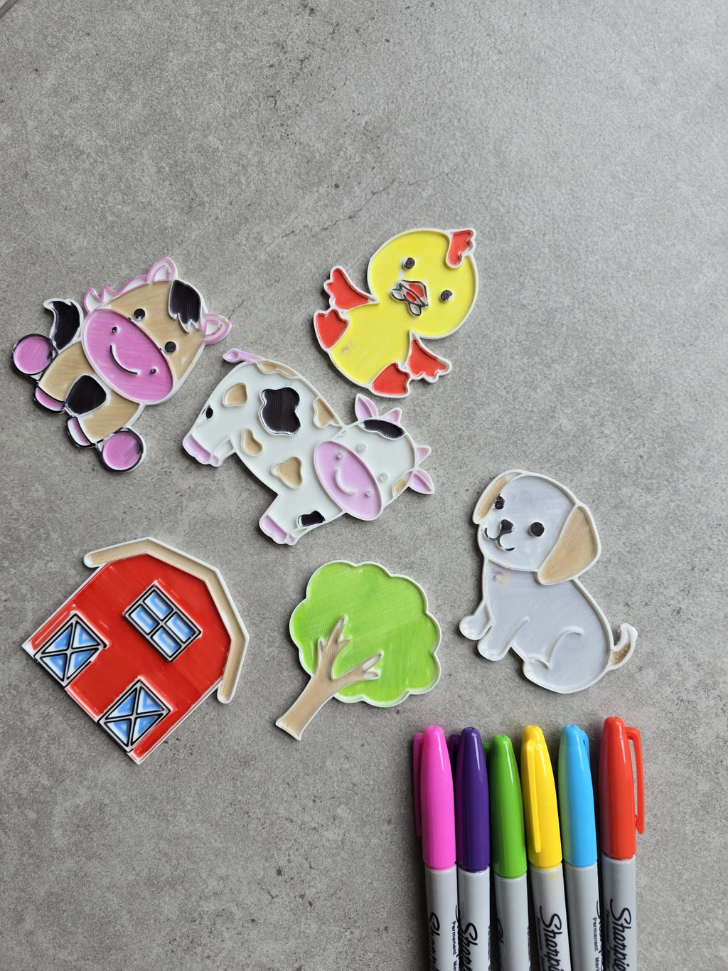 Cute Farm Animals Coloring Set Barn Chick Dog Cow