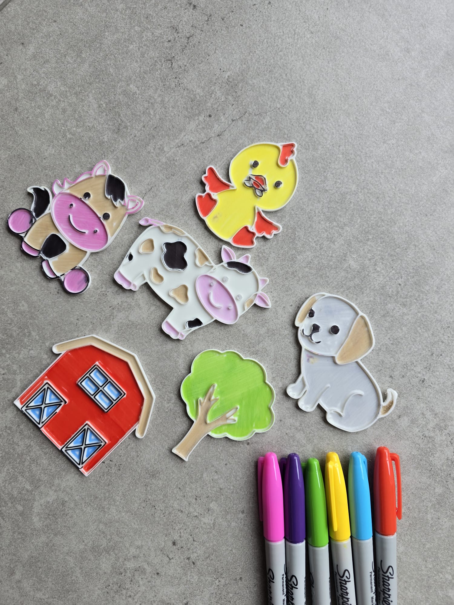 Cute Farm Animals Coloring Set Barn Chick Dog Cow
