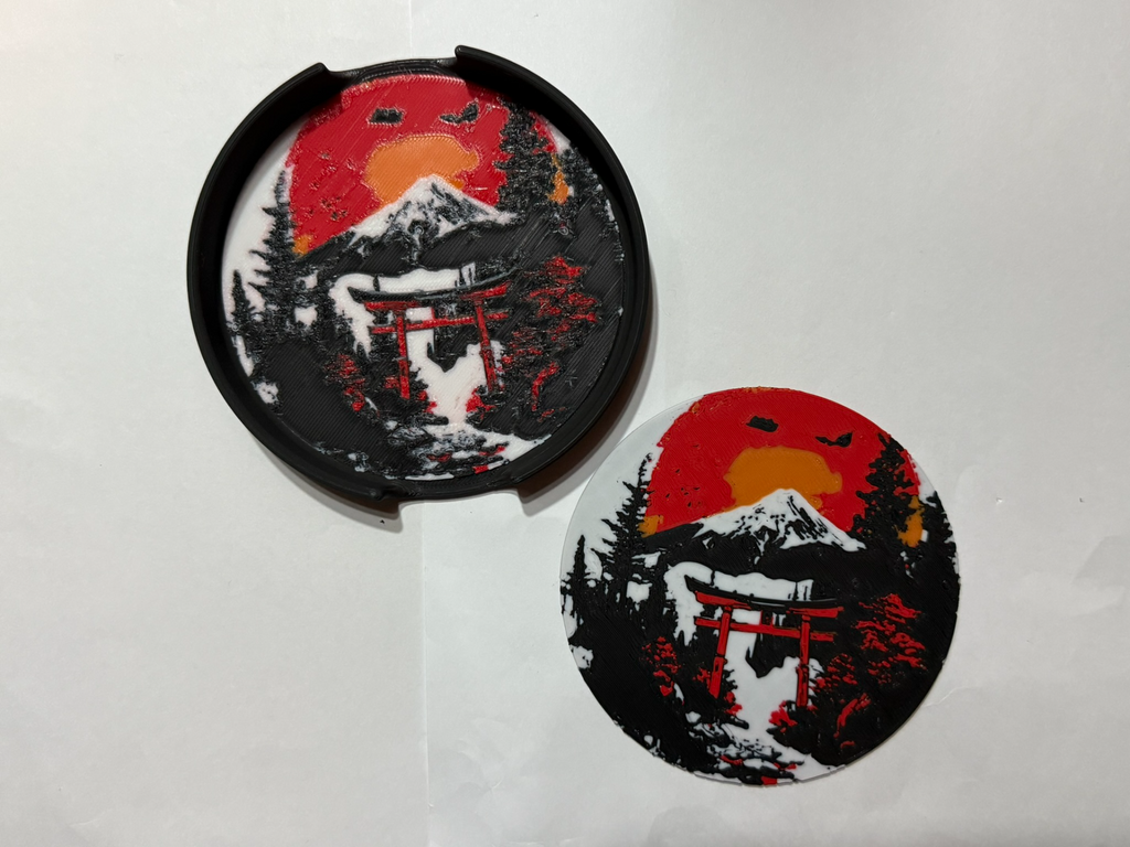 2º Japanese landscape style coaster with container