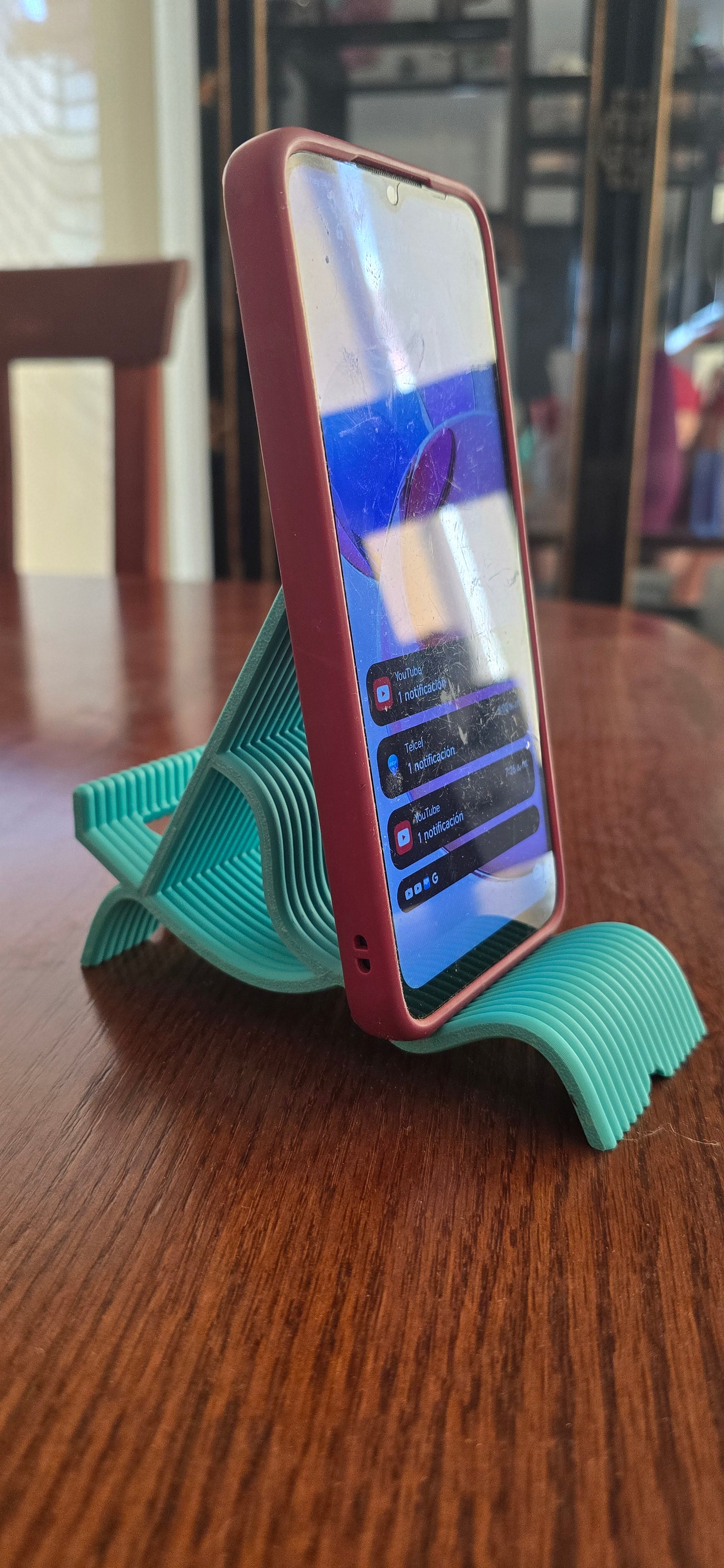 Phone stand, two angles.