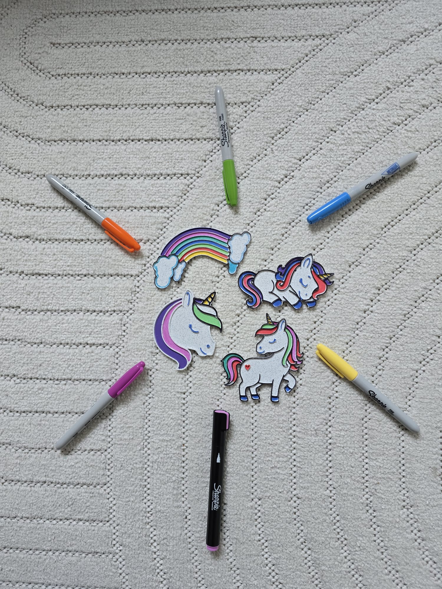 Rainbow Unicorn Horse Cute Love Coloring Plate Set