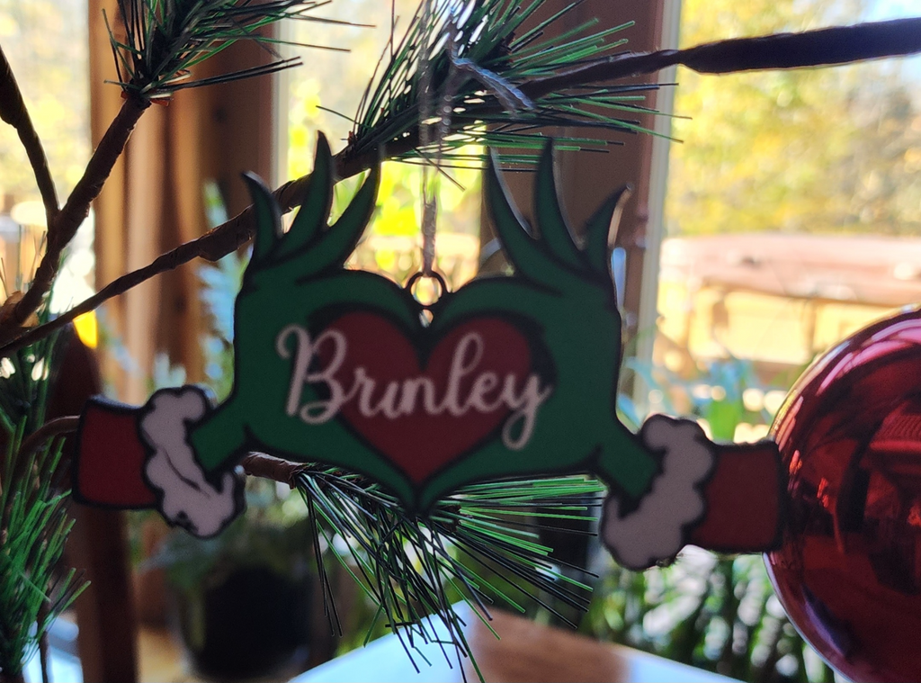 Grinch Heart Customizable Ornament or Keychain