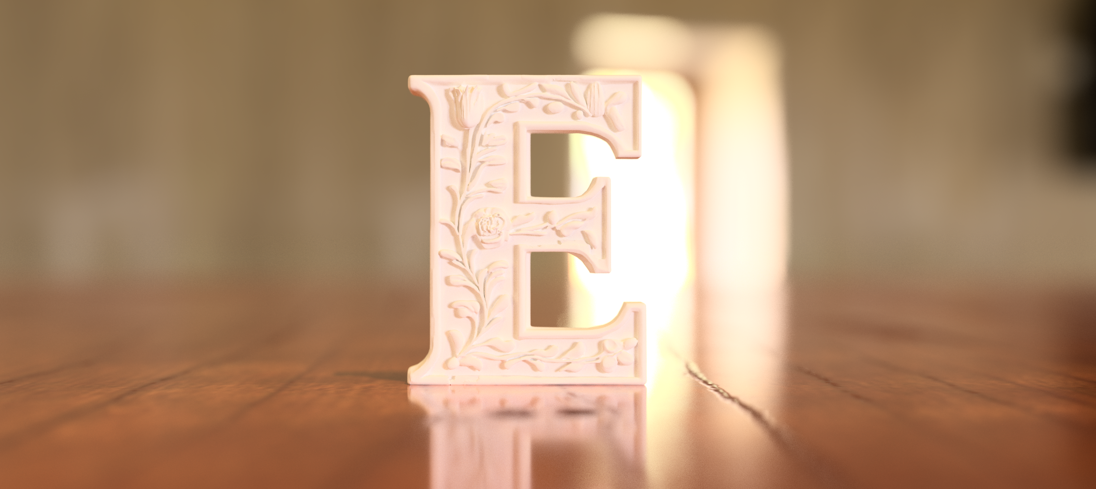 Standing Letter E in a Gypsum Floral Style