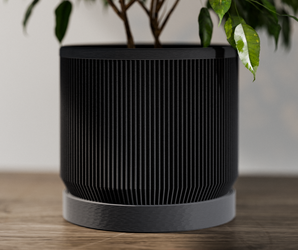 Mid Century Modern Ribbed Planter with Drip Tray