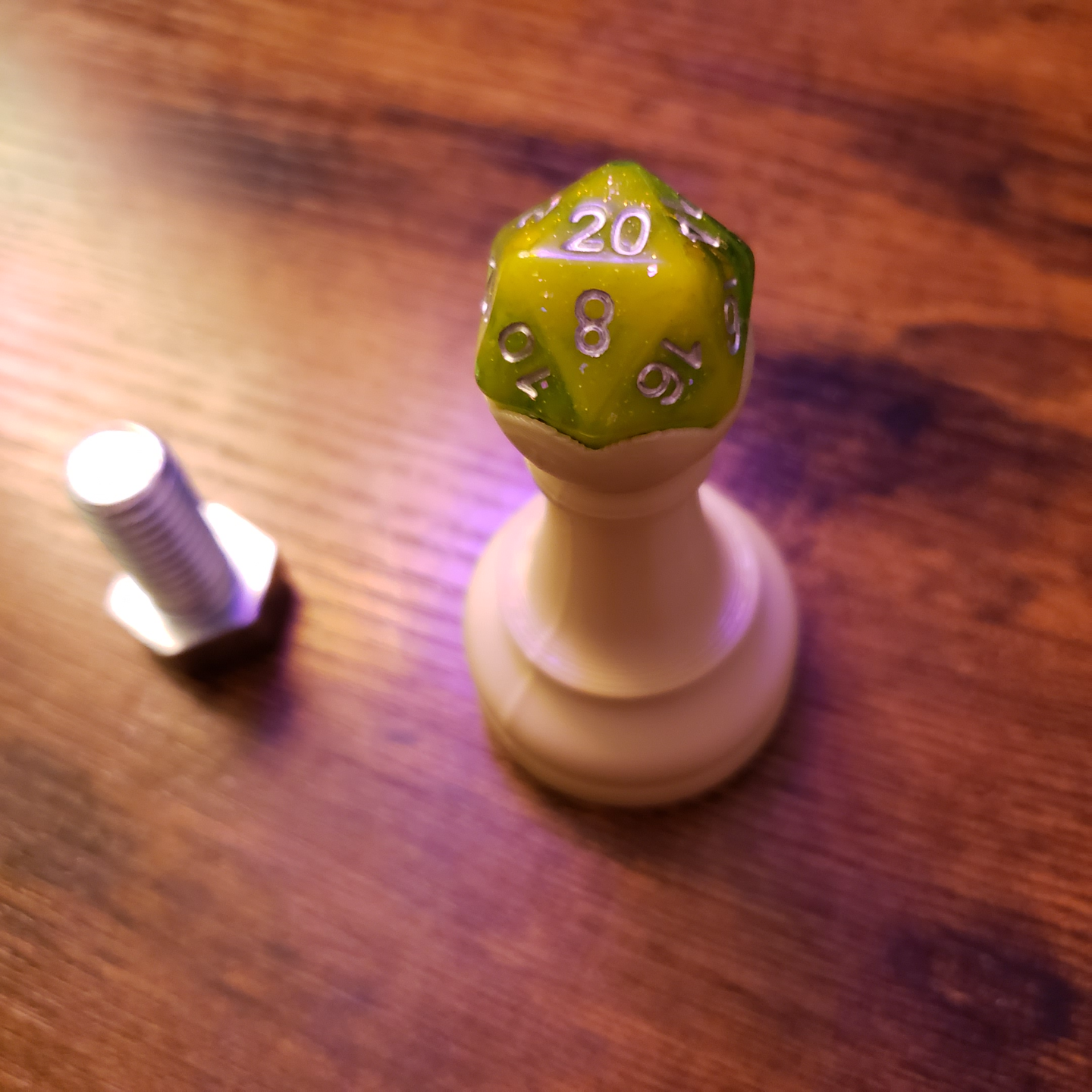 Chess Pawn with bolt for holding d20