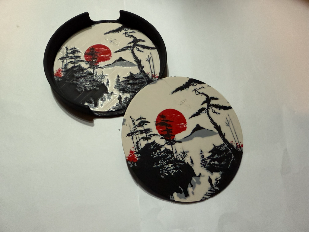 Japanese landscape style coaster with container