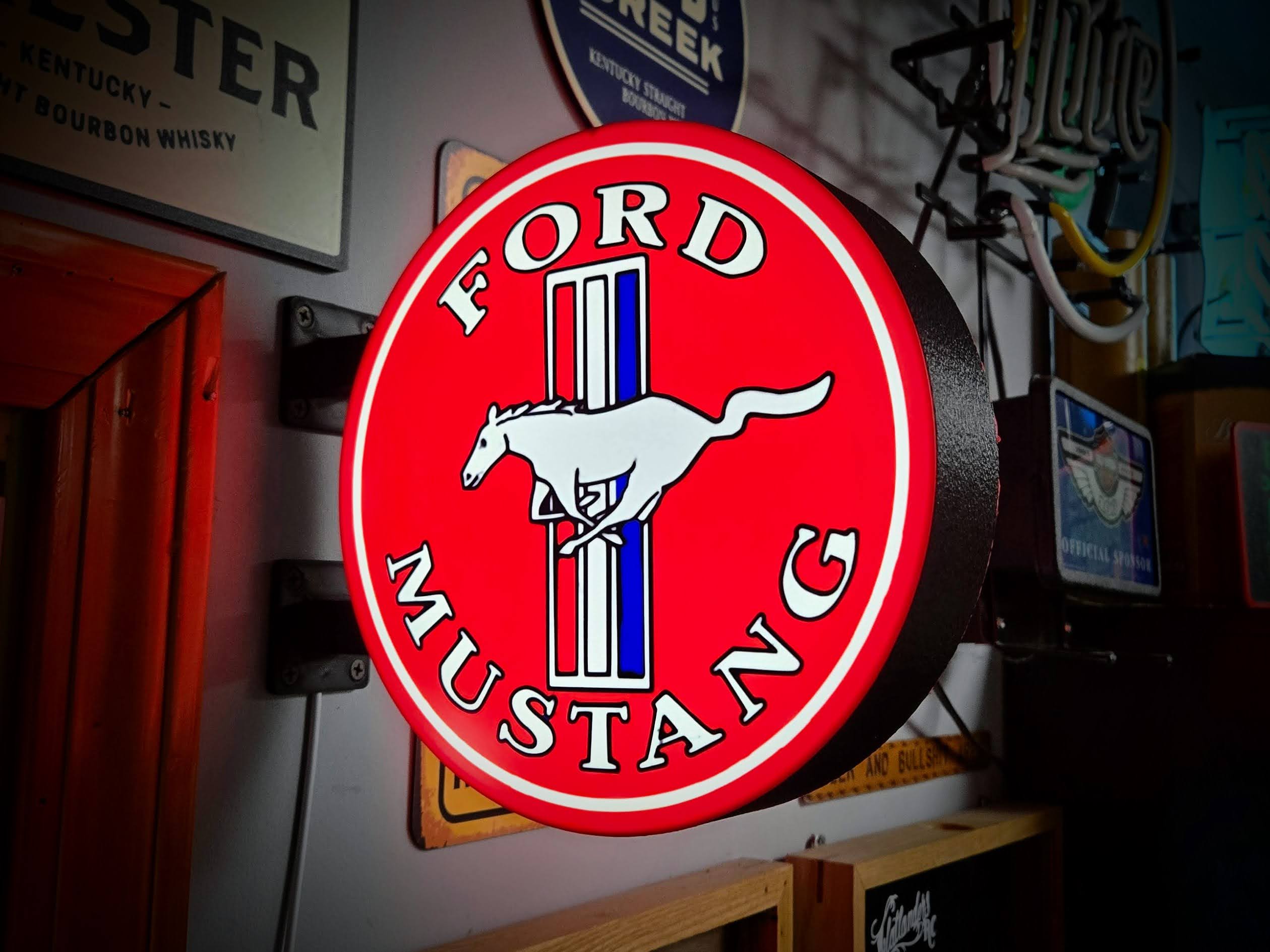 FORD MUSTANG ~ 2-Sided Gas Station Lighted Sign