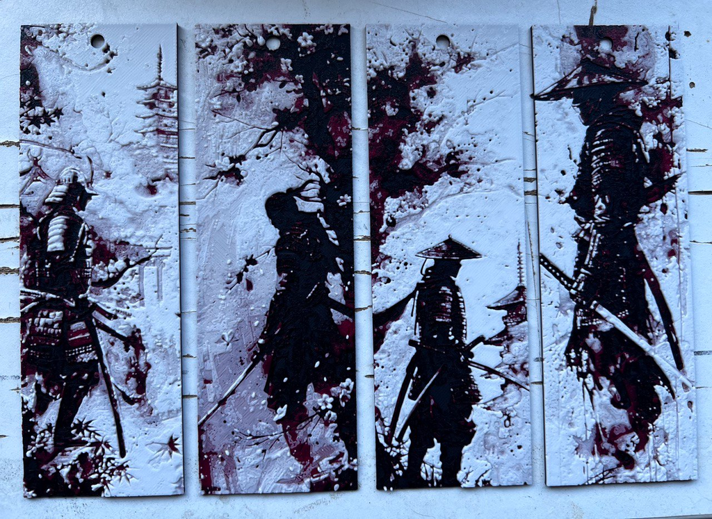 Pack 4 Bookmarks Samurai, hueforge