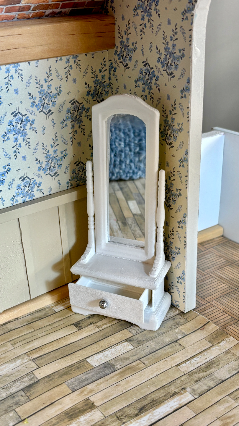 Dollhouse Scale 1:12 Standing Mirror with Drawer