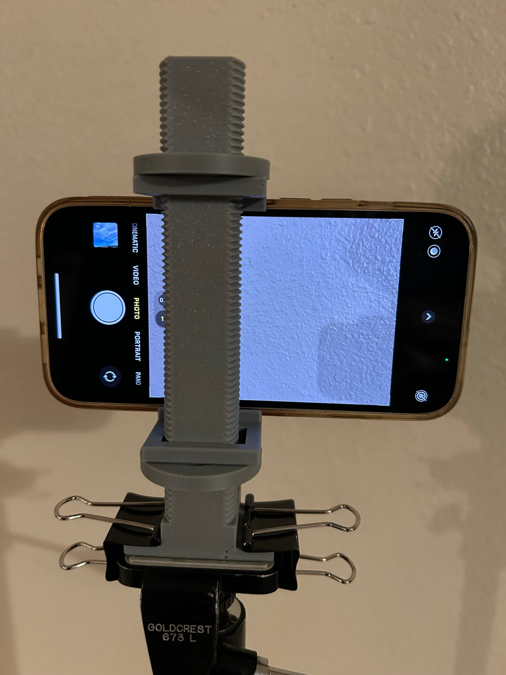 Universal phone holder for tripod(uses gator clip)