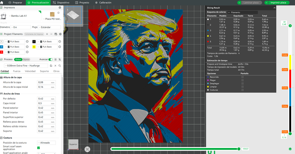 Hueforge Donald Trump - 5 colours printing