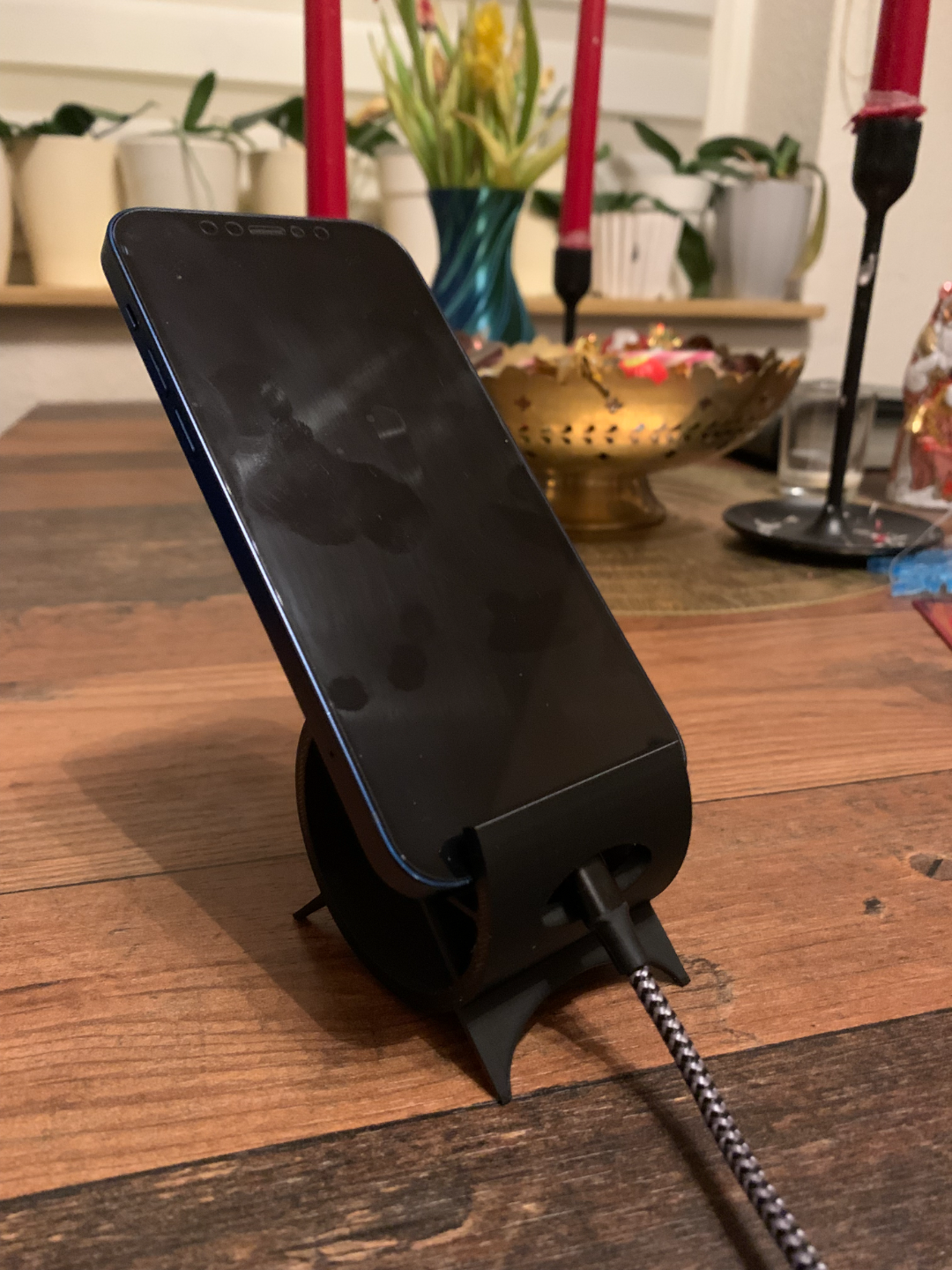 Phone stand with cable hole