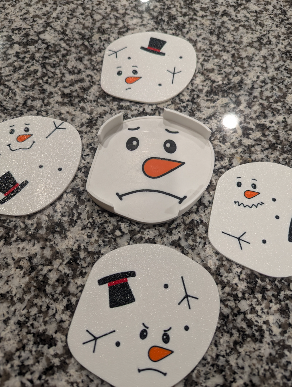 Melted Snowman Coaster Set + Holder - A Frosty End
