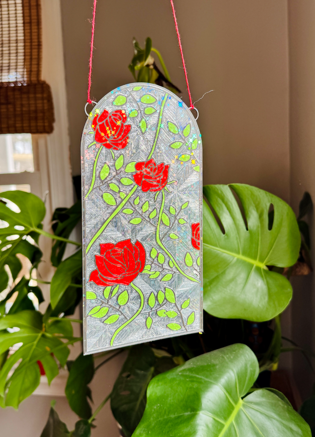 Stained Glass Rose Window Hanger