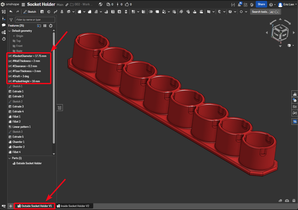 3/8" Socket Organizer Rail (Use TPU Filament)