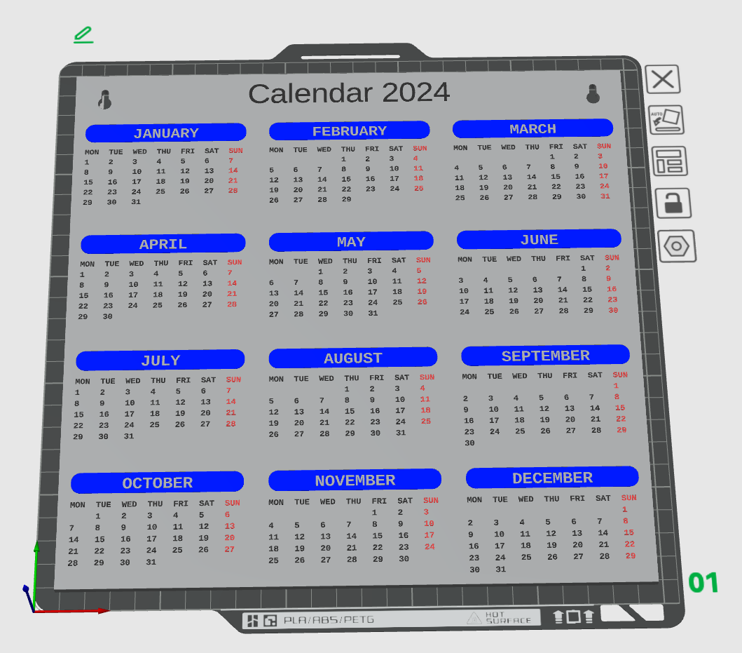 Customizable parametric calendar