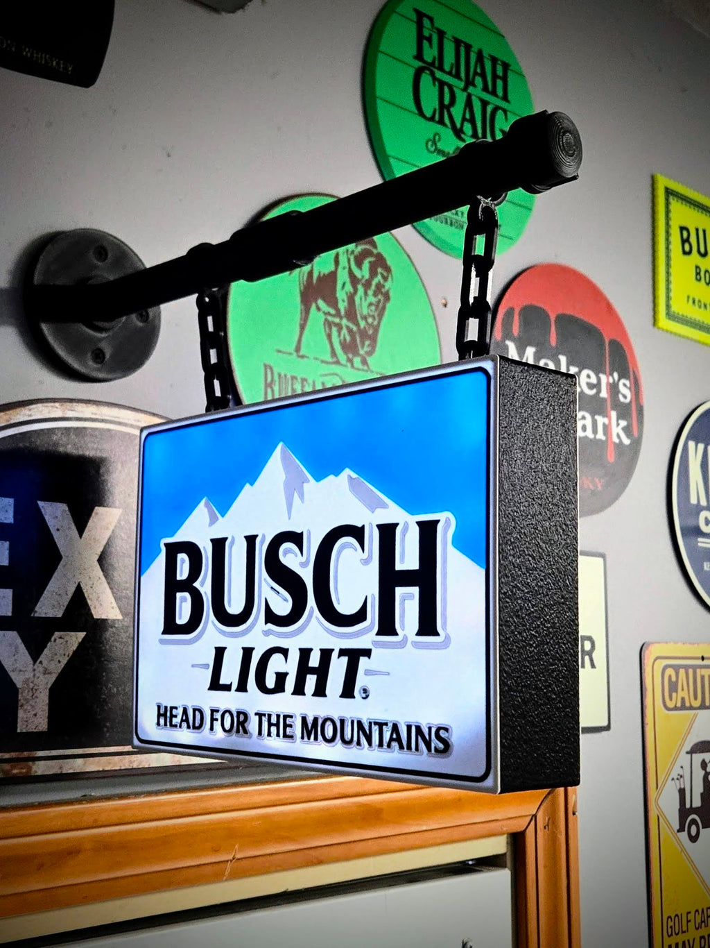 2-Sided Hanging Busch Light & Faux Pipe Mount