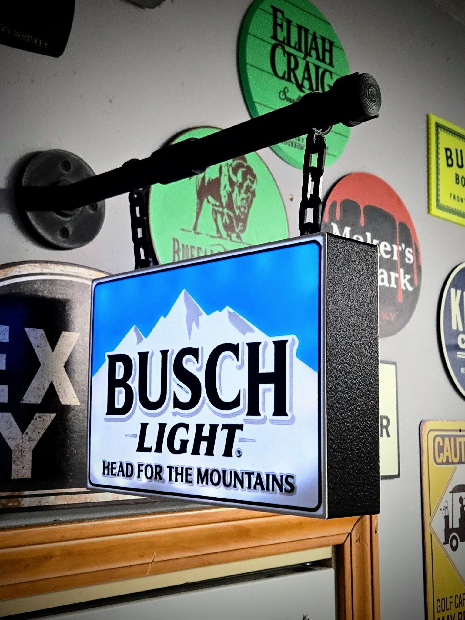 2-Sided Hanging Busch Light & Faux Pipe Mount
