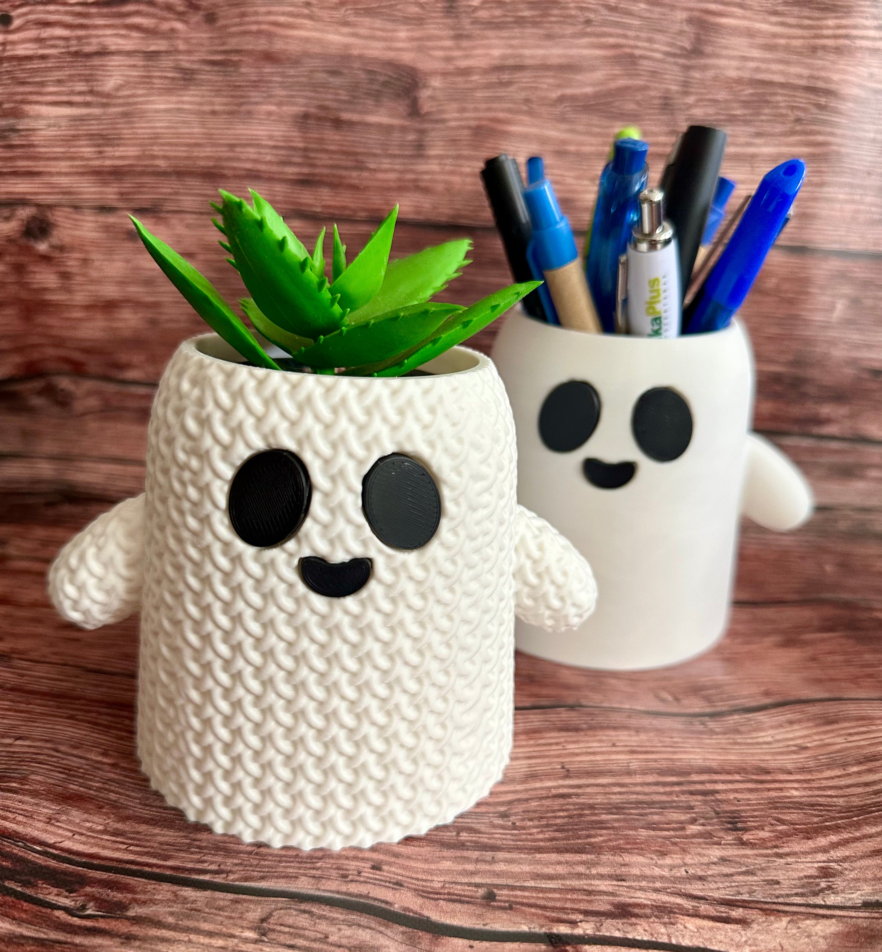 Cute Knitted Ghost Vase or Pencil Holder
