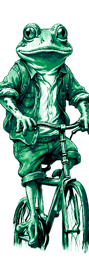 Set of 3 Bookmarks - Mr. Frog riding his bike around town admiring the world