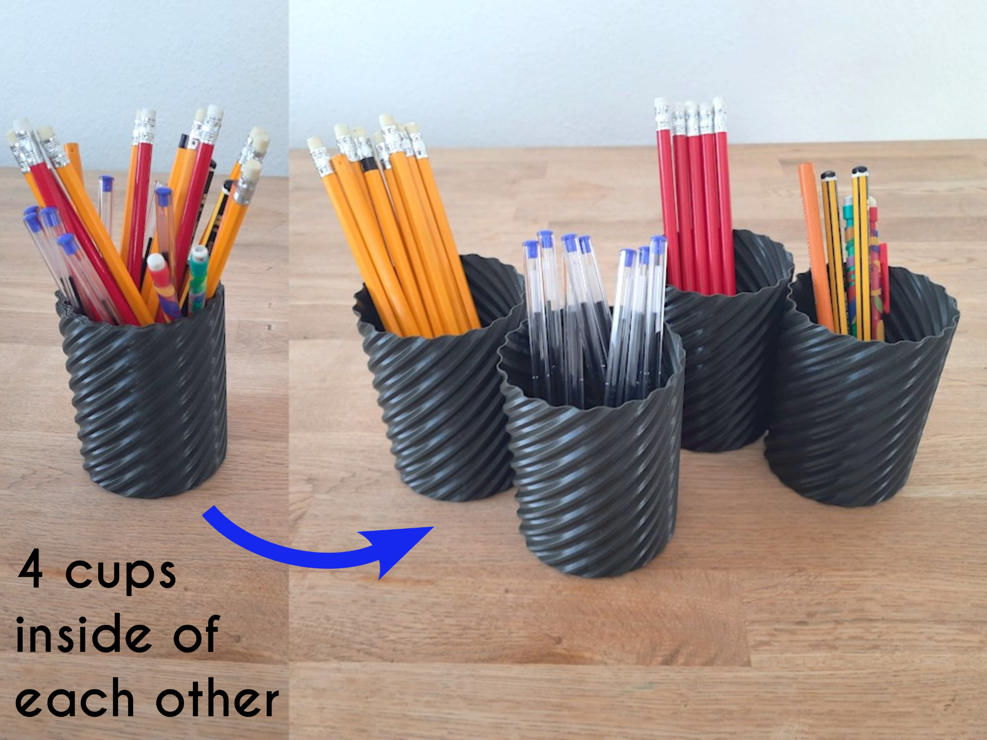 stackable pen holder cups, also nice to fidget with
