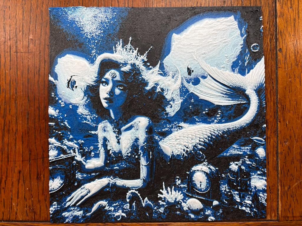 hueforge steampunk mermaid in blue