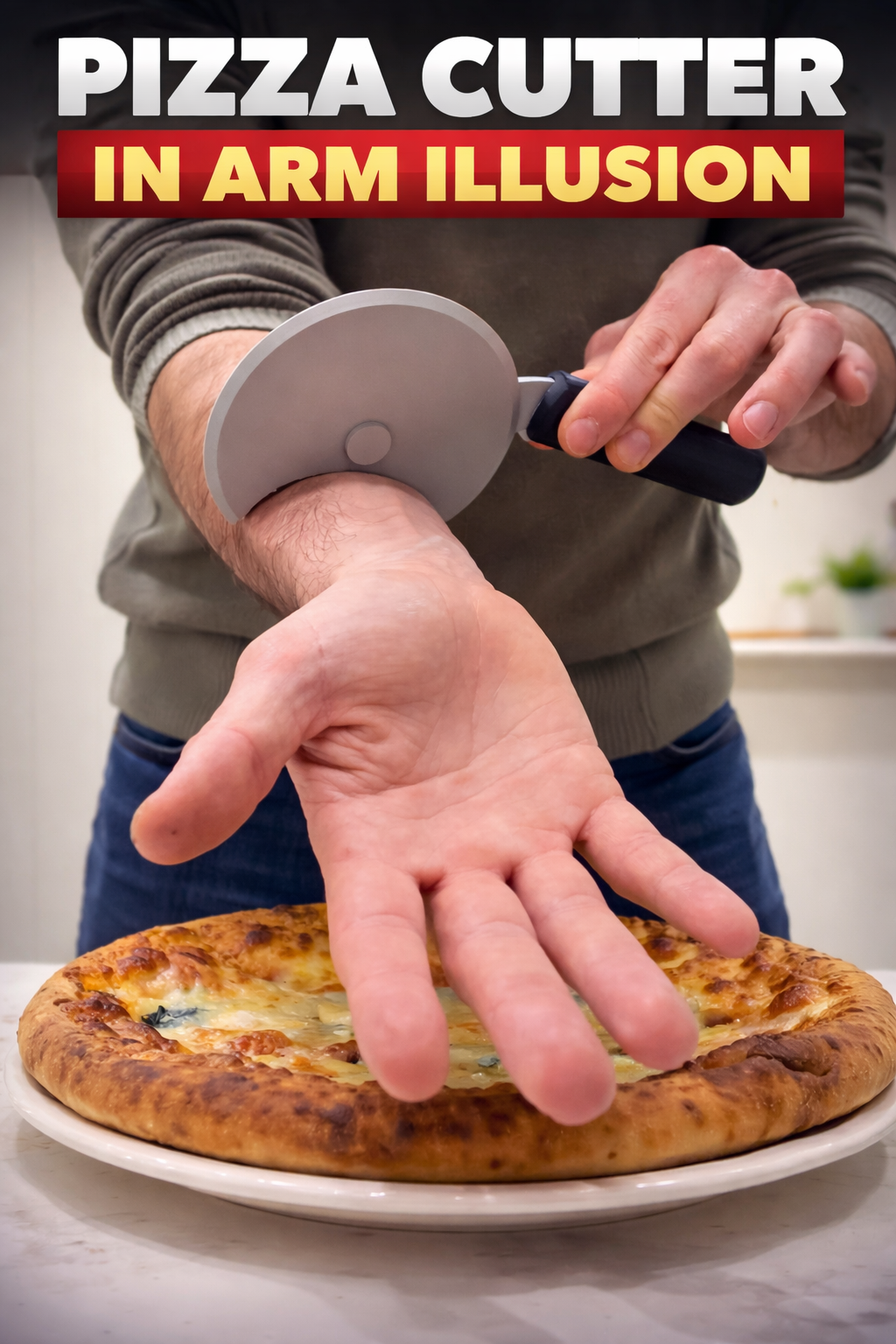 Pizza Cutter In Arm Illusion/Prank!