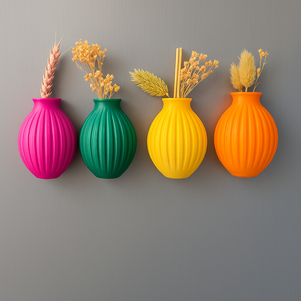 Set of 4 Mini Magnetic Vases – Ribbed Design