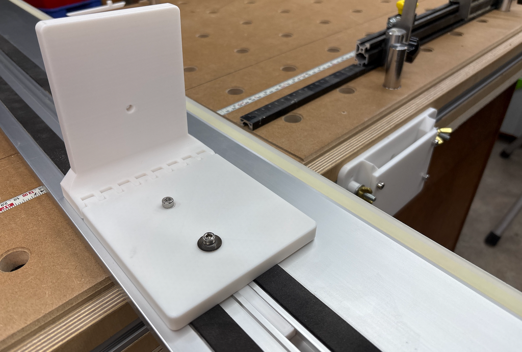 Rail Hinge for track saw and MFT-style workbench
