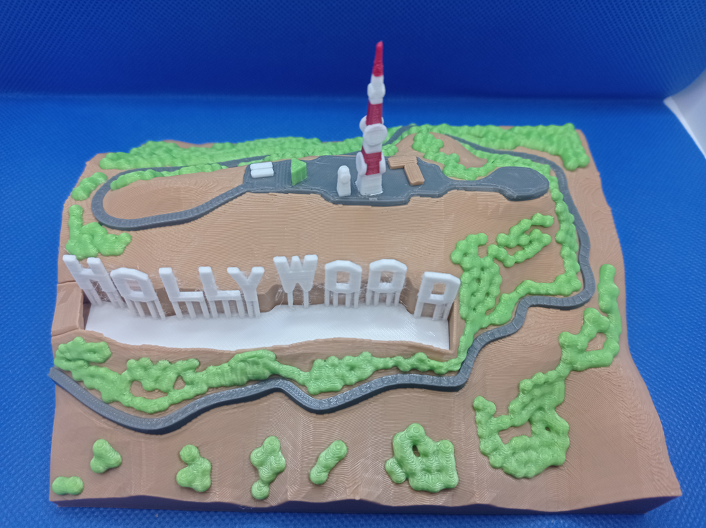 Hollywood landscape (stylized low-poly, brights at night)