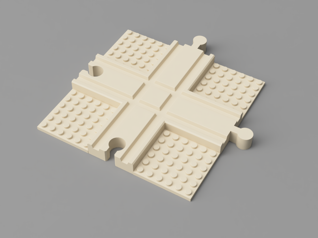 Crossing Rails with LegoBricks plate (wooden rail)