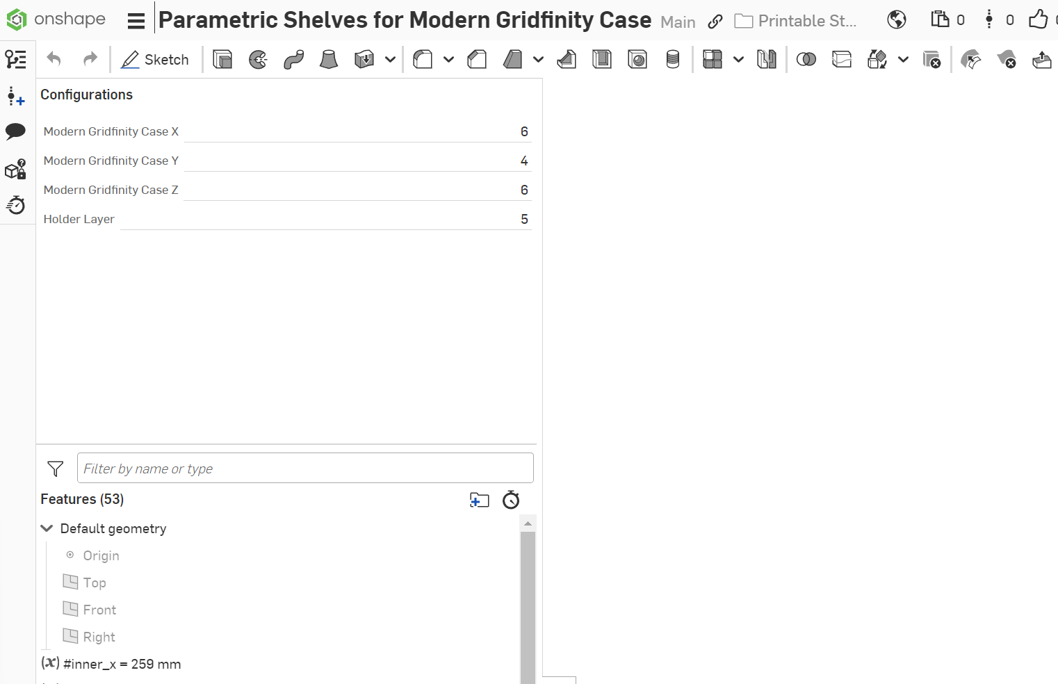 Parametric Shelves for Modern Gridfinity Case