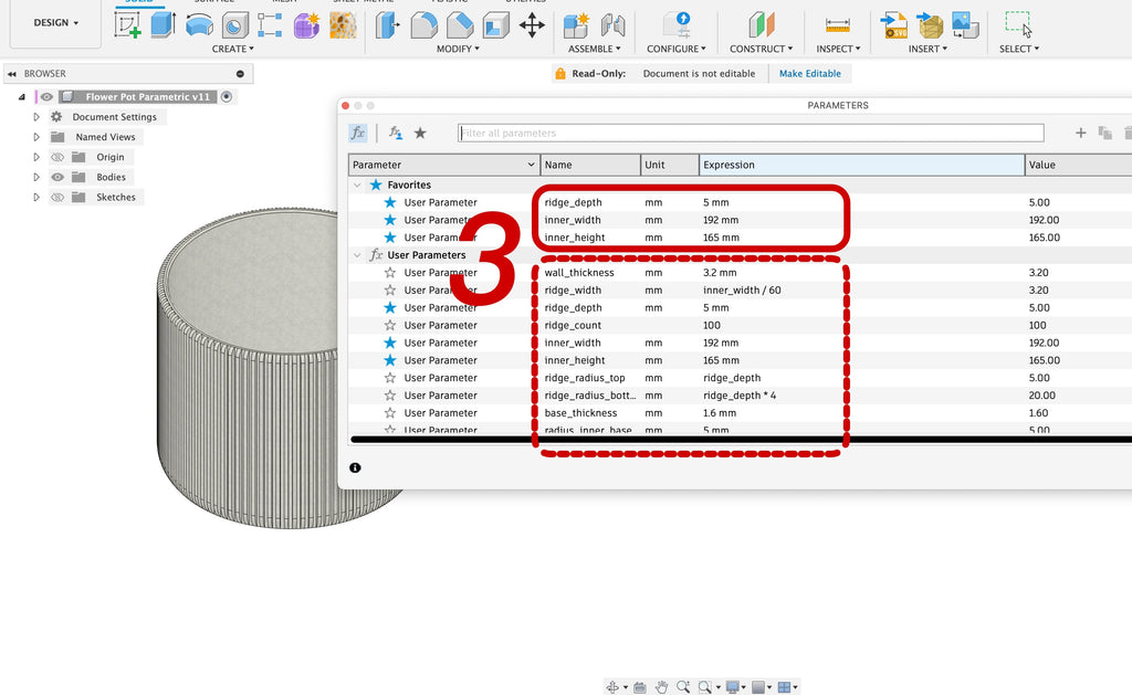 Flower Pot with Ridges – Parametric (Fusion 360)