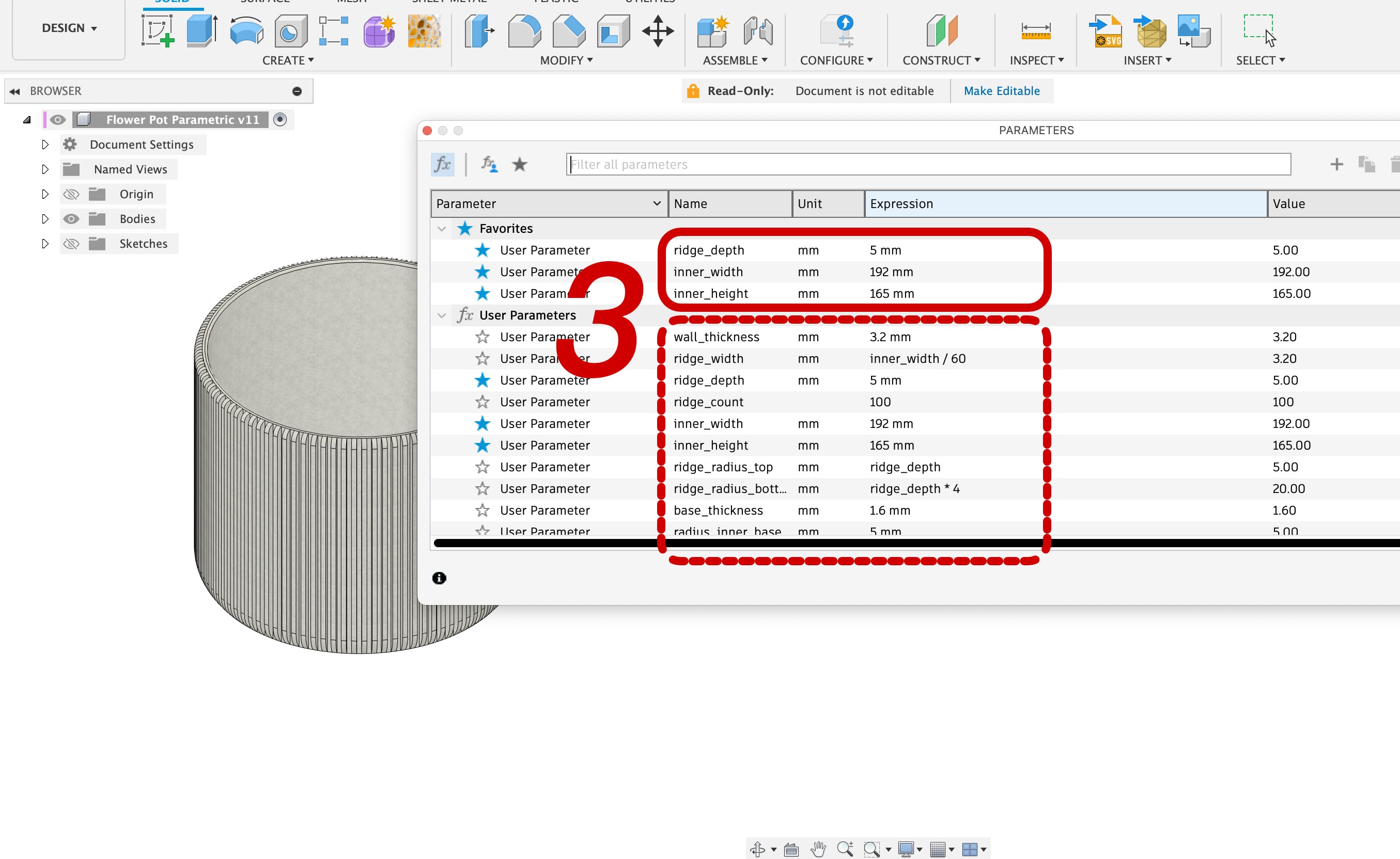 Flower Pot with Ridges – Parametric (Fusion 360)