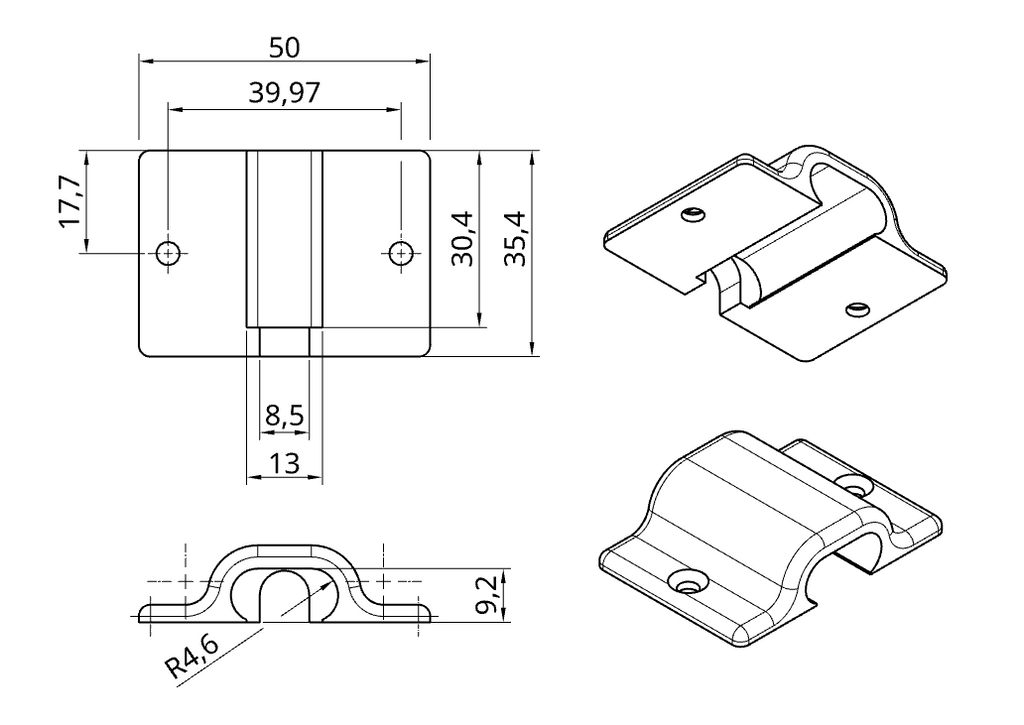 USB-A Extension Under Table Mounting Bracket