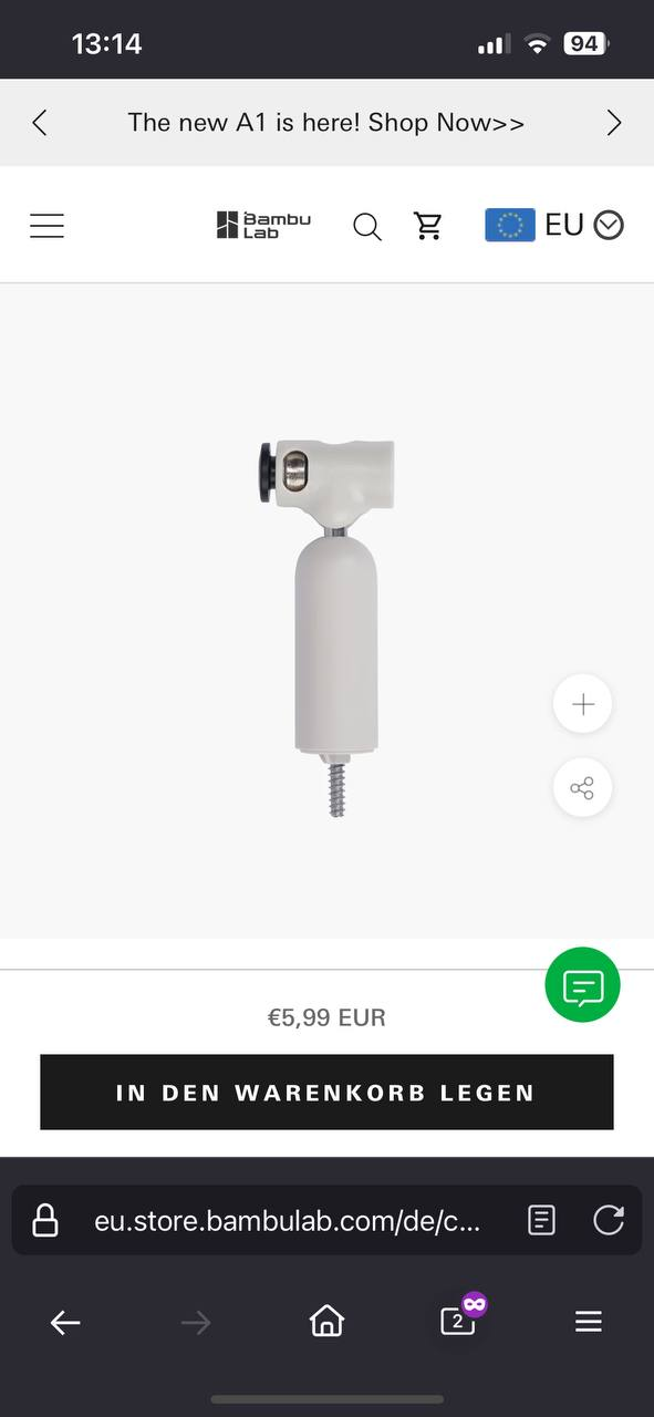Bambu Lab A1 - AMS Lite tube holder - connector adapter for TPU filament or external spool