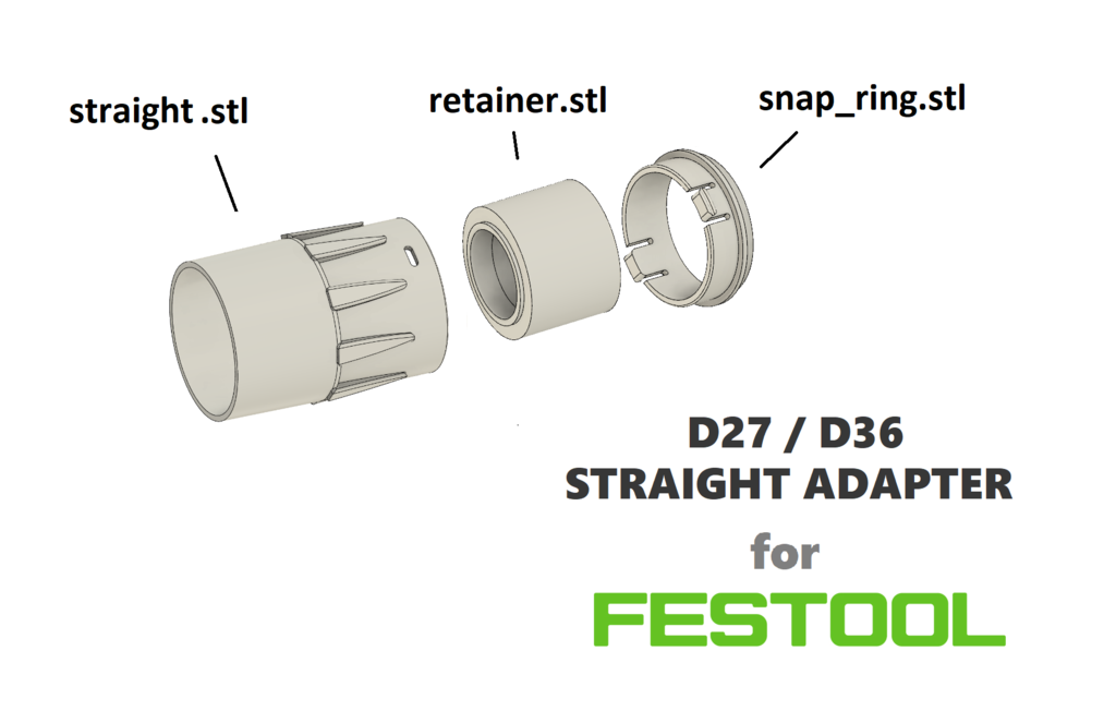 Festool Vacuum Hose Straight Adapter (D27 or D36)