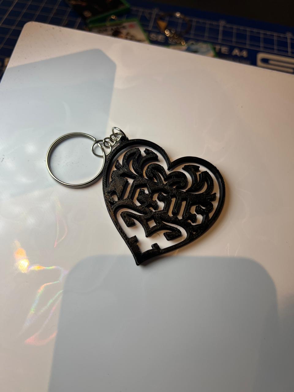 Jesus Heart Keychain – Ornamental Filigree Design