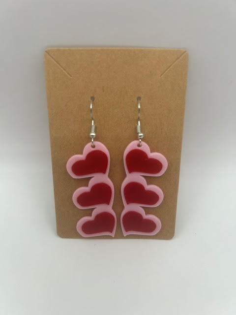 Triple Raised Heart Earrings