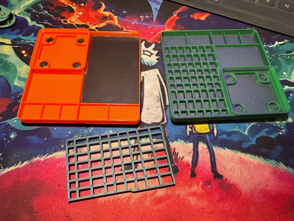 Gridfinity Big/Small Parts Project Tray W/ 1x1 Screw Bin, 63 Slot Grid Magnet Tray & Stackable Lid