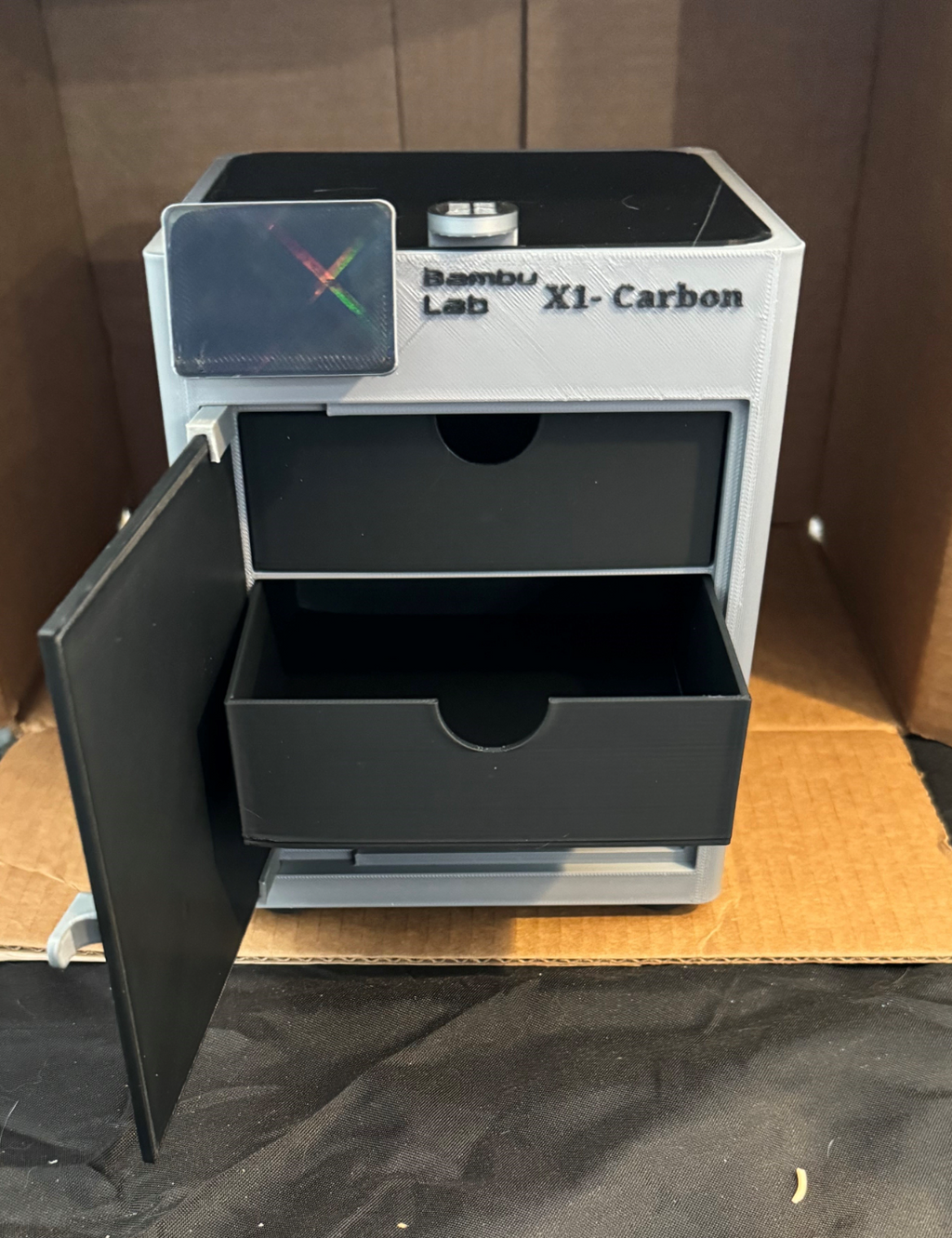 X1C storage 3 drawer unit with door and top lid