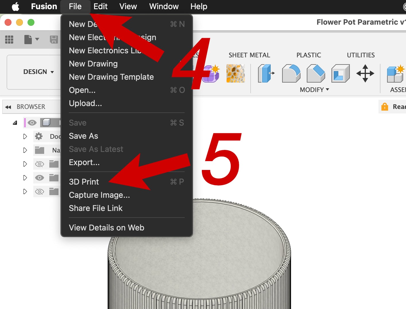 Flower Pot with Ridges – Parametric (Fusion 360)
