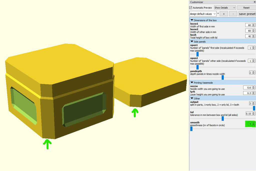 Containers in Vase- or Spiral-mode. OpenScad, Customizable, Fast and Cheap
