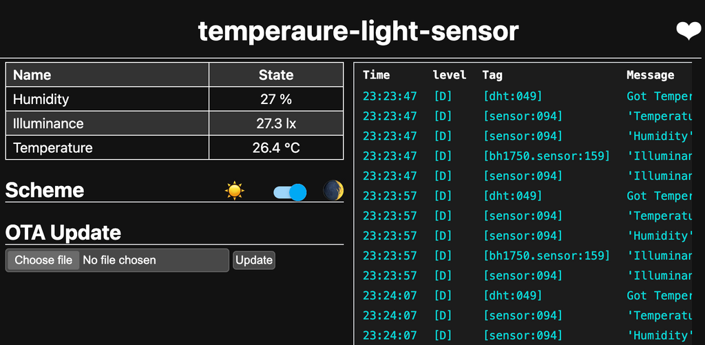 ESP32 NodeMCU-32 with temperature & light sensor