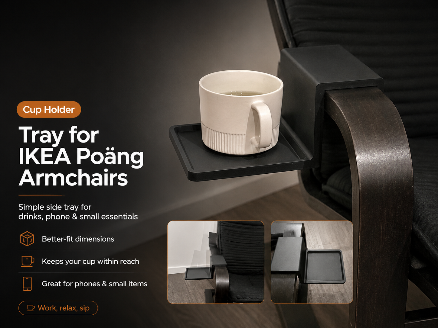 Tray for IKEA Poäng armchairs (Cup Holder)