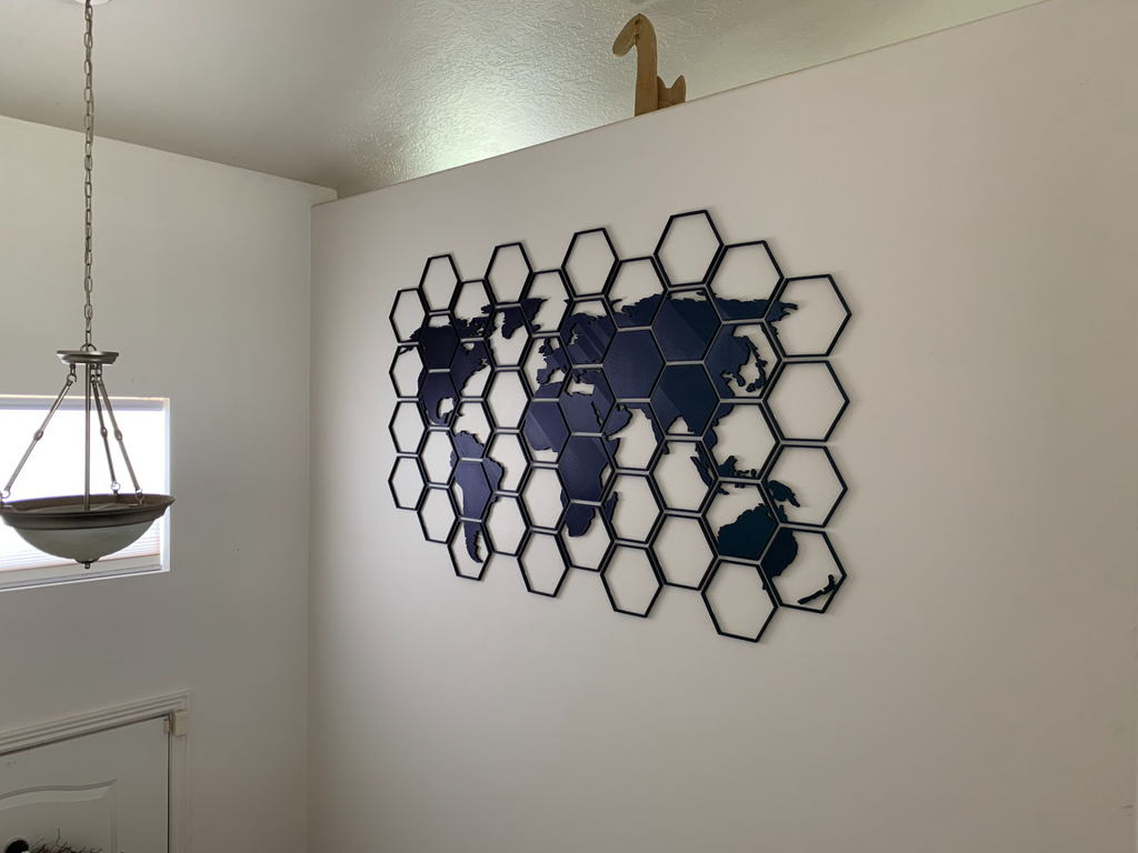 World Map Hexagon Wall Art