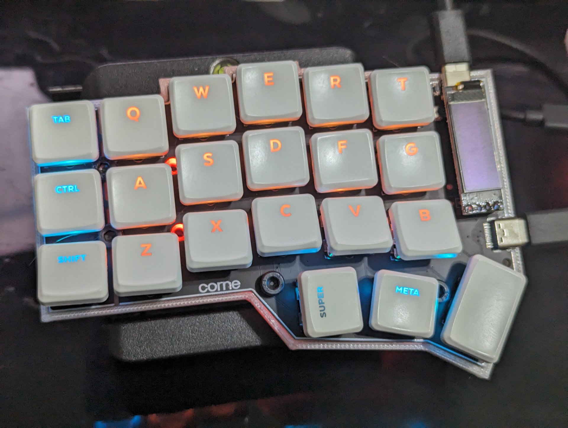 Ergonomic corne keyboard custom case, mount and choc key tilts