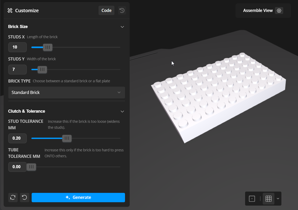 Customizable BRICK generator