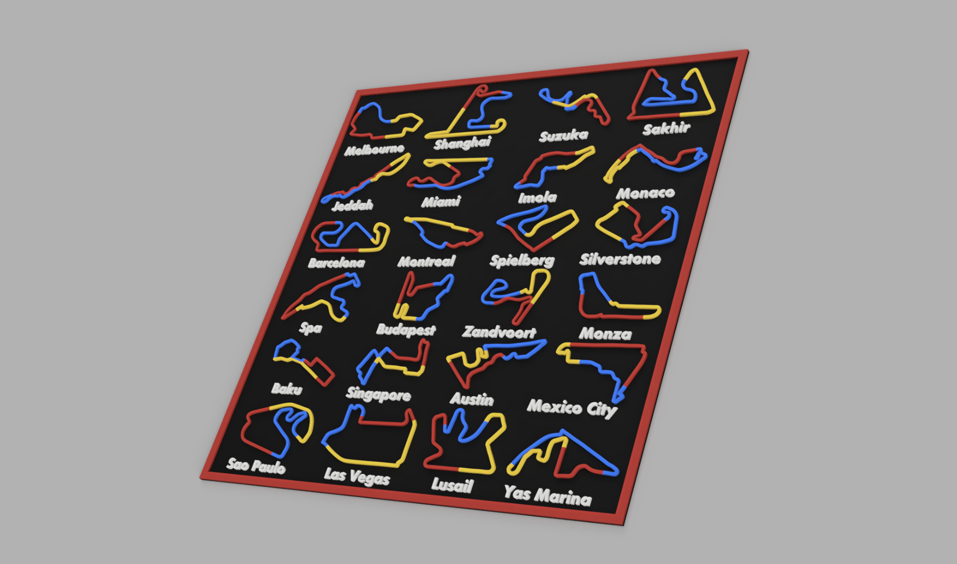 F1 2025 Calendar - 3-Sector Multicolor City Names